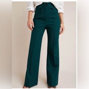 NWT Anthropologie Hunter green Wide-Leg Pants 10